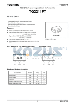 TG2211FT datasheet - TOSHIBA GaAs Linear Integrated Circuit GaAs Monolithic