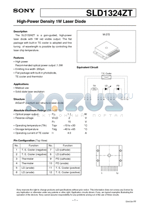 SLD1324ZT datasheet - High-Power Density 1W Laser Diode