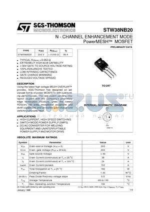 STW38NB20 datasheet - N - CHANNEL ENHANCEMENT MODE PowerMESH  MOSFET