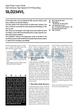 SLD234VL datasheet - High Power Laser Diode that Achieves High-Speed CD-R Recording