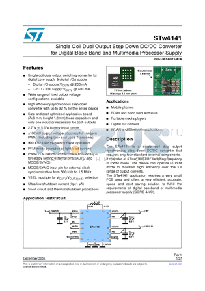 STW41412 datasheet - Single Coil Dual Output Step Down DC/DC Converter for Digital Base Band and Multimedia Processor Supply