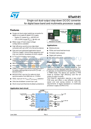STW41416T datasheet - Single-coil dual-output step-down DC/DC converter for digital base band and multimedia processor supply