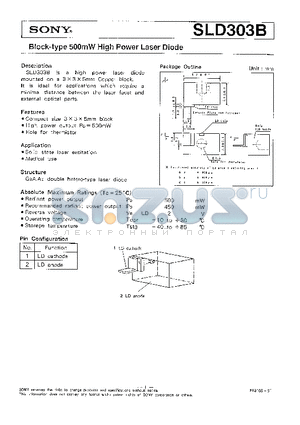 SLD303B datasheet - BLOCK-TYPE 500mW HIGH POWER LASER DIODE