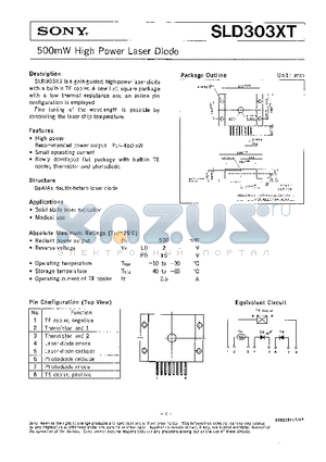 SLD303XT-1 datasheet - 500mW High Power Laser Diode