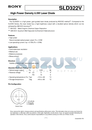 SLD322V datasheet - High Power Density 0.5W Laser Diode