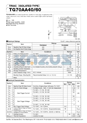 TG70AA60 datasheet - TRIAC (ISOLATED TYPE)