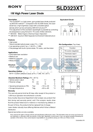 SLD323XT-21 datasheet - 1W High Power Laser Diode