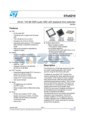 STW5210 datasheet - 24-bit, 103 dB SNR audio DAC with playback time extender