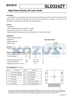 SLD324ZT-1 datasheet - High-Power Density 2W Laser Diode