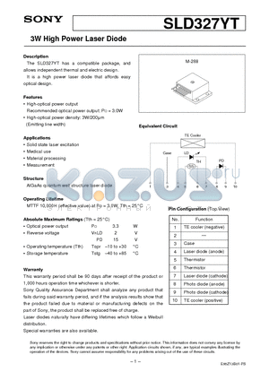 SLD327YT datasheet - 3W High Power Laser Diode