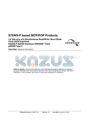 S71WS256PD0HFFLW3 datasheet - based MCP/POP Products