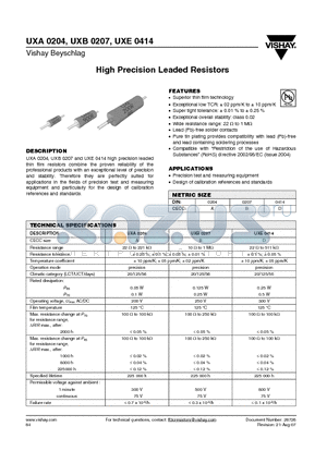 UXA02040F0AR200 datasheet - High Precision Leaded Resistors