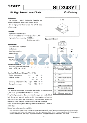 SLD343YT-2 datasheet - 4W High Power Laser Diode