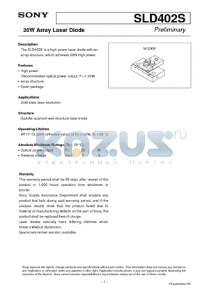 SLD402S datasheet - 20W Array Laser Diode