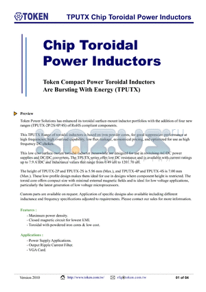 TPUTX-4S-3 datasheet - TPUTX Chip Toroidal Power Inductors