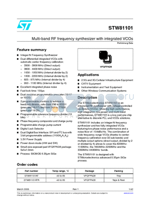 STW81101-EVB2G datasheet - Multi-band RF frequency synthesizer with integrated VCOs