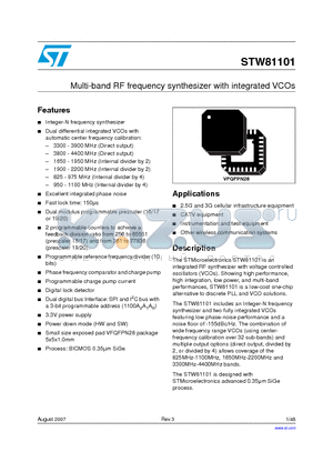 STW81101-EVB4G datasheet - Multi-band RF frequency synthesizer with integrated VCOs