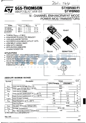 STW8N80 datasheet - N-CHANNEL ENHANCEMENT MODE POWER MOS TRANSISTORS