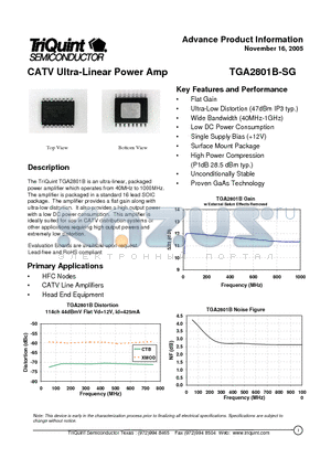TGA2801B datasheet - CATV Ultra-Linear Power Amp