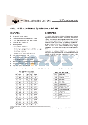 WED416S16030C75SI datasheet - 4M x 16 Bits x 4 Banks Synchronous DRAM
