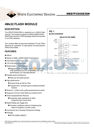 WED7F324XE3SN datasheet - 4Mx32 FLASH MODULE