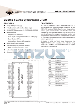 WED416S8030A datasheet - 2Mx16x 4 Banks Synchronous DRAM