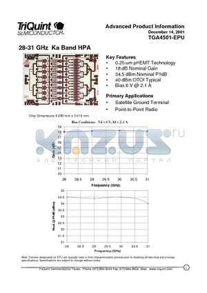 TGA4501-EPU datasheet - 28-31 GHz Ka Band HPA