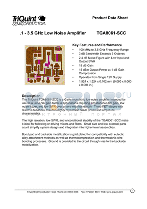 TGA8061-SCC datasheet - .1 - 3.5 GHz Low Noise Amplifier