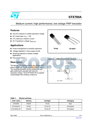 STX790A datasheet - Medium current,high performance,low voltage PNP transistor