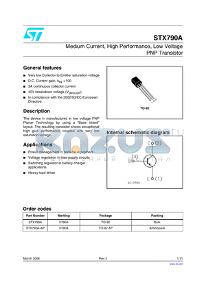 STX790A-AP datasheet - Medium Current, High Performance, Low Voltage PNP Transistor