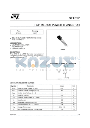 STX817 datasheet - NPN MEDIUM POWER TRANSISTOR