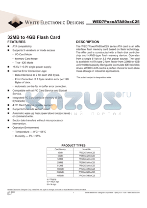 WED7P032ATA8003C25 datasheet - 32MB to 4GB Flash Card