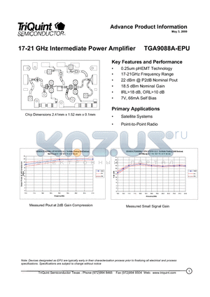 TGA9088A datasheet - 17-21 GHz Intermediate Power Amplifier