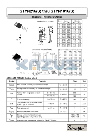 STYN1016S datasheet - Discrete Thyristors(SCRs)