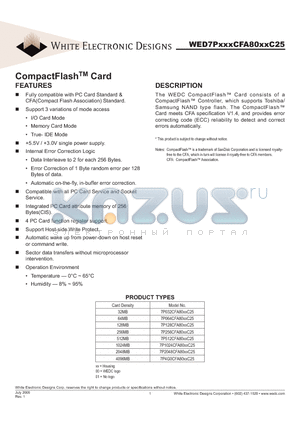 WED7P2G0CFA8001C25 datasheet - CompactFlashTM Card