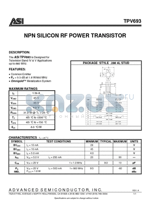TPV693 datasheet - NPN SILICON RF POWER TRANSISTOR