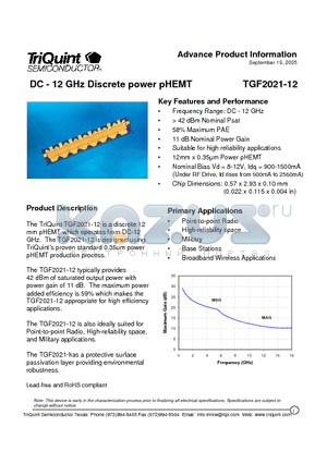 TGF2021-12 datasheet - DC - 12 GHz Discrete power pHEMT
