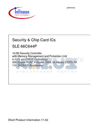 SLE66C644P datasheet - Security & Chip Card ICs