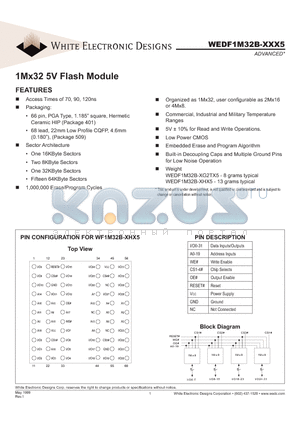 WEDF1M32B-120HC5A datasheet - 1Mx32 5V Flash Module