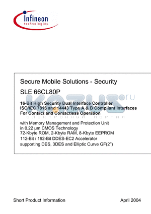 SLE66CL80P datasheet - Secure Mobile Solutions - Security