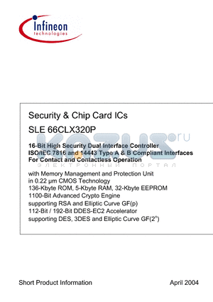 SLE66CLX320P datasheet - Security & Chip Card ICs