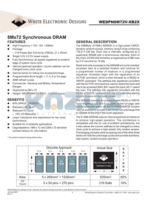 WEDPN8M72V-125B2C datasheet - 8Mx72 Synchronous DRAM