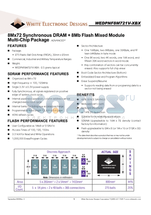 WEDPNF8M721V-1215BI datasheet - 8Mx72 Synchronous DRAM  8Mb Flash Mixed Module Multi-Chip Package