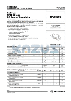 TPV8100B datasheet - NPN SILICON RF POWER TRANSISTOR