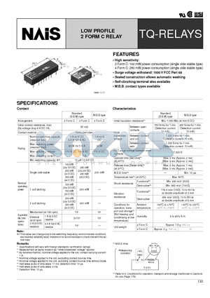 TQ2-12V datasheet - LOW PROFILE 2 FORM C RELAY