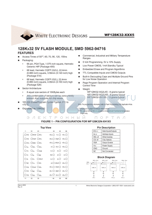 WF128K32N-050H1M5A datasheet - 128KX32 5V FLASH MODULE, SMD 5962-94716