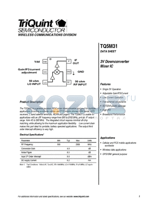 TQ5M31 datasheet - 3V Downconverter Mixer IC
