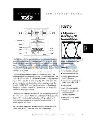TQ8016 datasheet - 1.3 Gigabit/sec 16x16 Digital ECL Crosspoint Switch