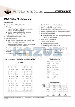 WF1M32B-100G2TM3 datasheet - 1Mx32 3.3V Flash Module