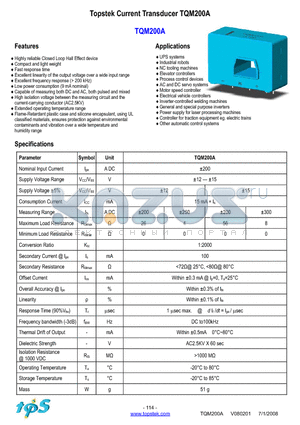 TQM200A datasheet - Topstek Current Transducer